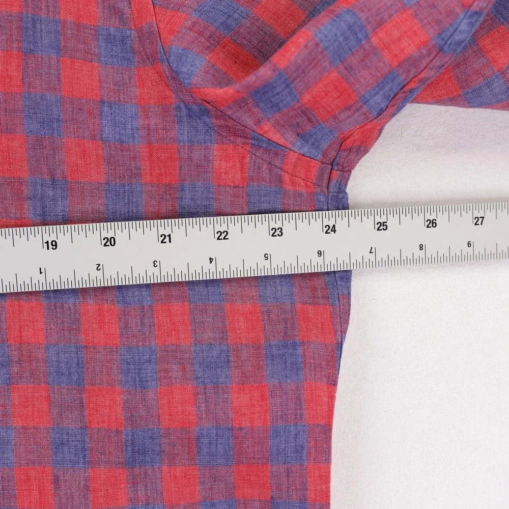 Culturata Shirt Mens XL Red Blue Check Linen Button Up Long Sleeve Made in Italy